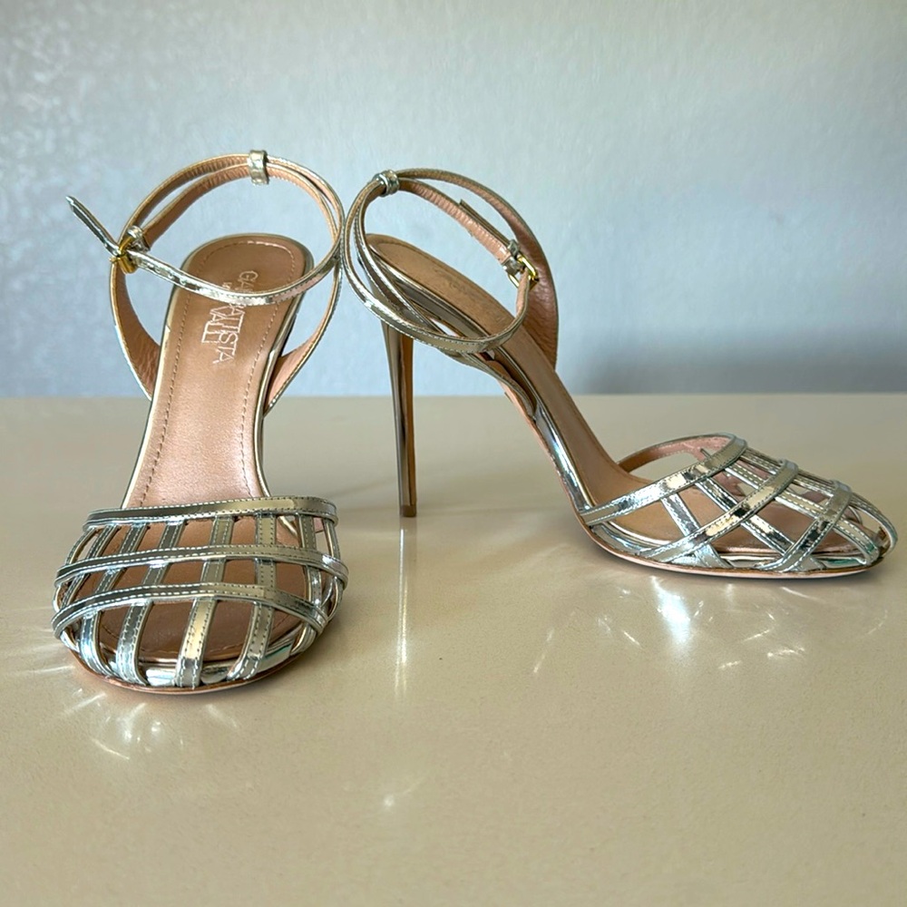 Panier 115mm Silver Ankle Strap Stiletto Sandal Heels Size 37